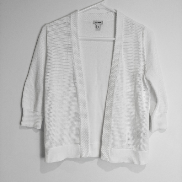 L.L. Bean Sweaters - L.L. Bean 100% Cotton White Crochet Knit Cardigan
